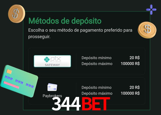 O cassino 344Bet oferece uma grande variedade de métodos de pagamento